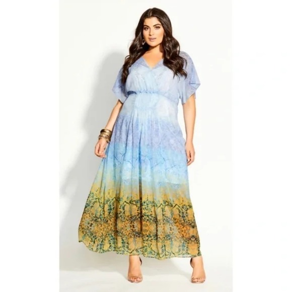 City Chic Shanika Mirror boho Maxi Dress - Sky plus‎ size L 20 - Picture 2 of 11